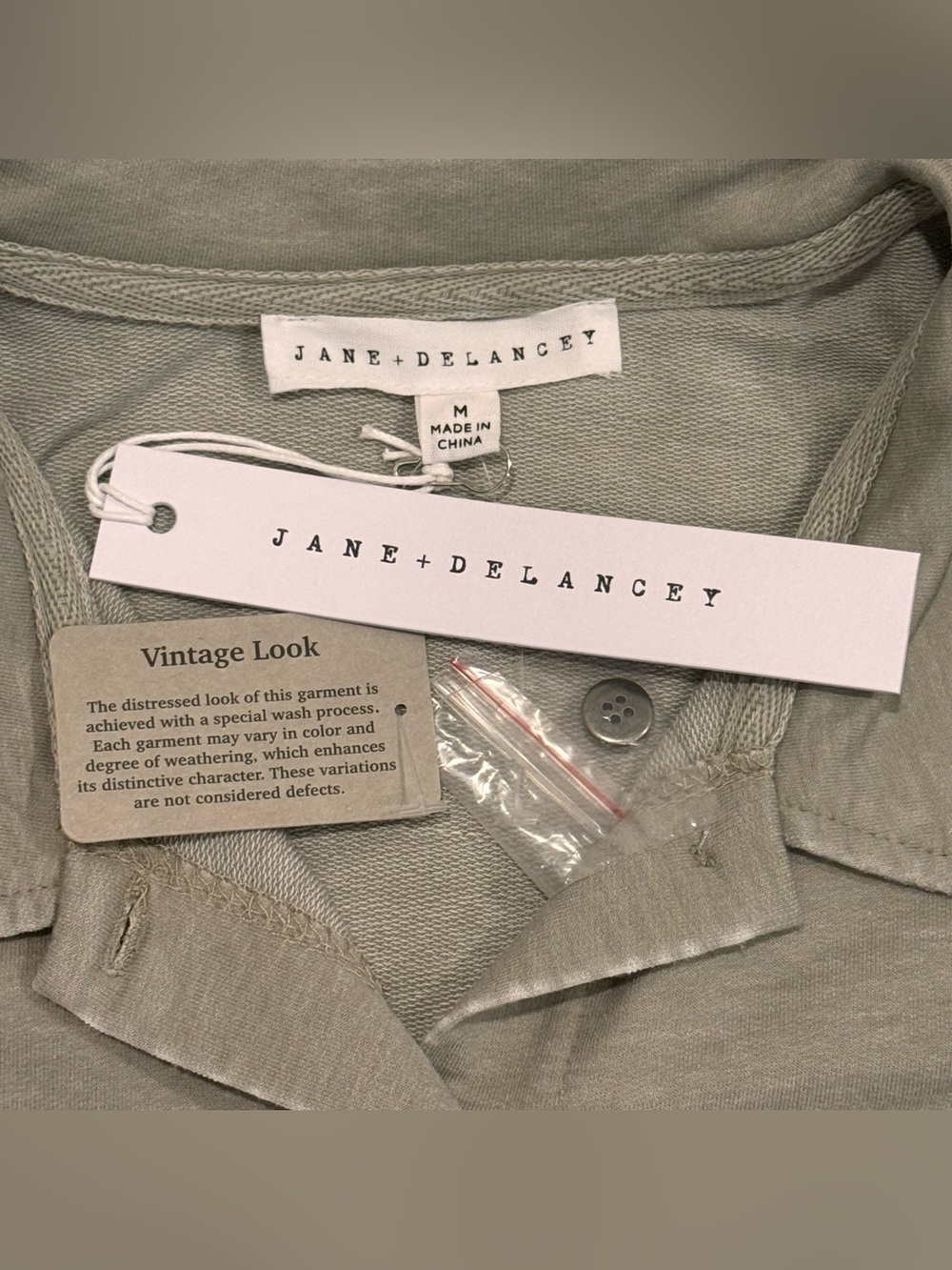 Jane + Delancey Terry Knit Button Down Shirt Shacket Tan Beige Medium NWT - Picture 8 of 10